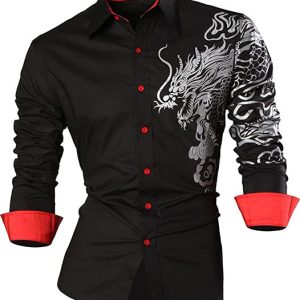 Camisa con tatuaje de dragón talla grande, negra y roja en la tienda online Con tatuajes